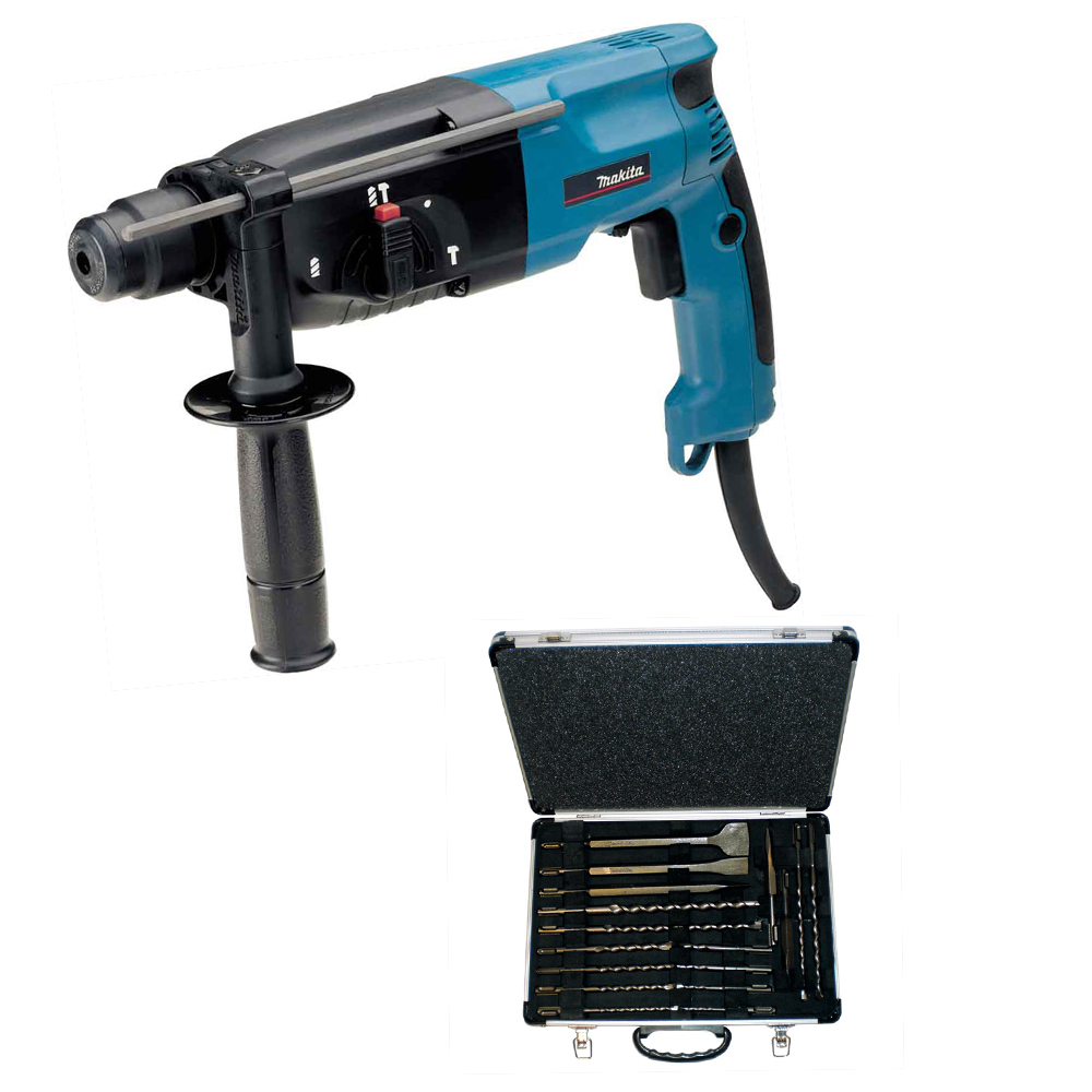 Makita HR2450 + Bohrhammer + SDS Plus Bohrer- und Meißelset