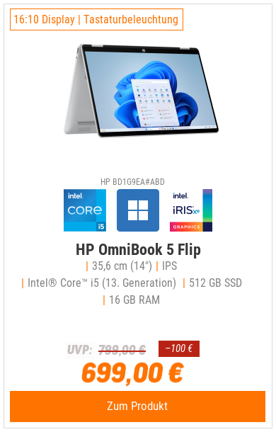 HP OmniBook 5 Flip 14-fp0153ng 14" WUXGA IPS 300 Nits, Intel Core i5-1334U, 16GB RAM, 512GB SSD, Windows 11