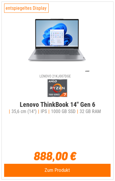 Lenovo ThinkBook 14 G6 21KJ007DGE - 14" WUXGA, AMD Ryzen™ 7 7730U, 32 GB RAM, 1 TB SSD, Windows 11 Pro