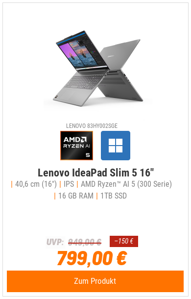Lenovo IdeaPad Slim 5 83HY002SGE - 16" WUXGA, AMD Ryzen™ AI 5-340, 16GB RAM, 1TB SSD, Windows 11