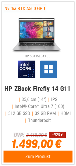 HP ZBook Firefly 14 G11 5G415ES 14" WUXGA IPS, Intel Core Ultra 7-155H, 32GB RAM, 512GB SSD, RTX A500, Windows 11 Pro
