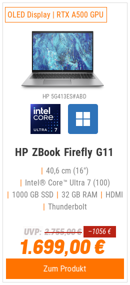 HP ZBook Firefly 16 G11 5G413ES 16" 2.8k OLED, Intel Core Ultra 7 155H, 32GB RAM, 1TB SSD, RTX A500, Windows 11 Pro