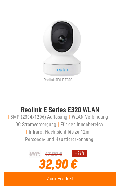 Reolink E Series E320 WLAN Überwachungskamera 3MP, WLAN, Indoor, 12m Nachtsicht, Personen- und Haustiererkennung