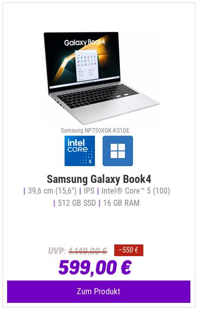 SAMSUNG Galaxy Book4 - 15,6 Zoll Intel Core 5-120U  16 GB 512 GB W11H Platinum Silver