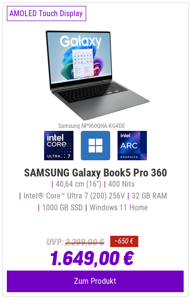 SAMSUNG Galaxy Book5 Pro 360 16 Zoll Intel Core Ultra 7 258V 32GB 1000GB W11 Moonstone Gray