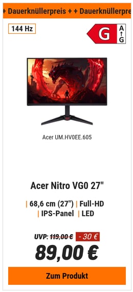 Acer Nitro VG0 (VG270P6bip) 27" Full-HD Gaming Monitor 68,6 cm (27"), IPS, 144Hz, 99% sRGB, 1x HDMI, 1x DP