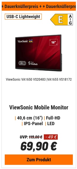 ViewSonic VA1650 Mobile Monitor -  Mobile Monitor Nachfolger VA1655 VS18172, IPS Panel, USB-C