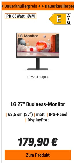 LG 27BA65QB-B - IPS QHD Panel, Höhenverstellbar 65W Ladeleistung, KVM-Switch, Daisy-Chain