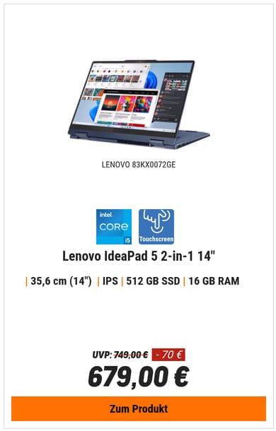 Lenovo IdeaPad 5 2-in-1 83KX0072GE - 14" WUXGA,Intel® Core™ i5-13420H , 16GB RAM, 512GB SSD, Windows 11 Home