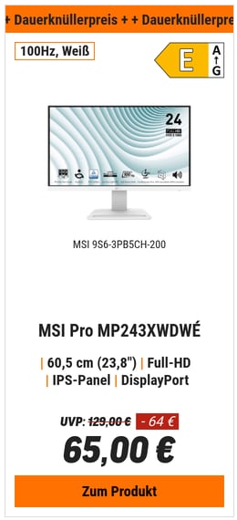 MSI PRO MP243XWDE Business Monitor - IPS Panel, Weiß 100HZ, HDMI/DP 4ms Pivot
