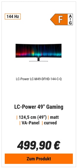 LC-Power LC-M49-DFHD-144-C-Q 49Zoll - Curved Gaming Monitor QLED-VA, Dual FHD, 144 Hz, 6ms