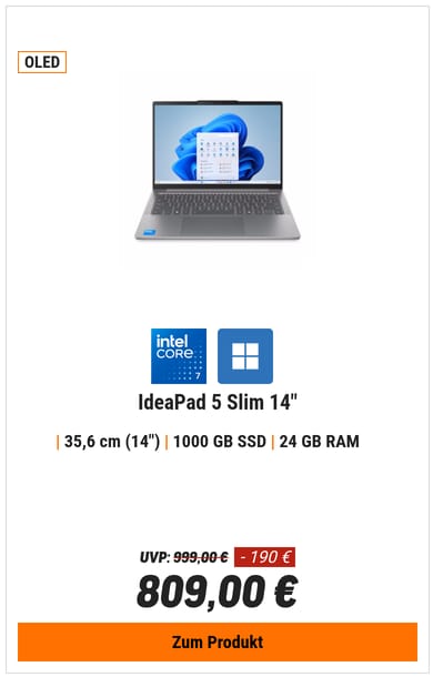 Lenovo IdeaPad 5 Slim 83J0006BGE - 14" WUXGA OLED, Intel® Core™ 7 240H, 24GB RAM, 1TB SSD, Windows 11 Home