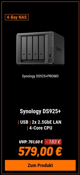 Synology DiskStation DS925+ NAS 4-Bay AMD Ryzen™ V1500B, 4GB DDR4 RAM, 0/4 HDD/SSD
