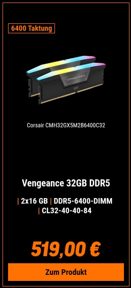 Corsair Vengeance RGB Schwarz 32GB Kit (2x16GB) DDR5-6400 CL32 DIMM Arbeitsspeicher