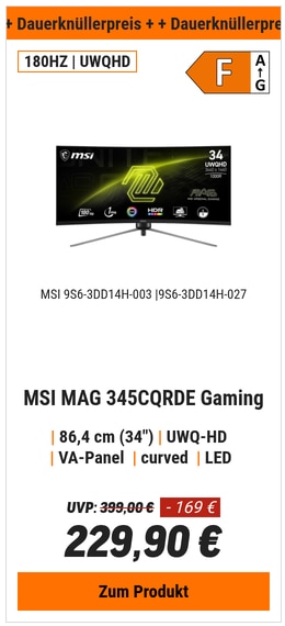 MSI MAG 345CQRDE Gaming Monitor - UWQHD, 180Hz, 1ms