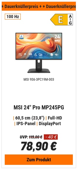 MSI PRO MP245PG Office Monitor - IPS Panel, 100Hz Höhenverstellbar (120mm)