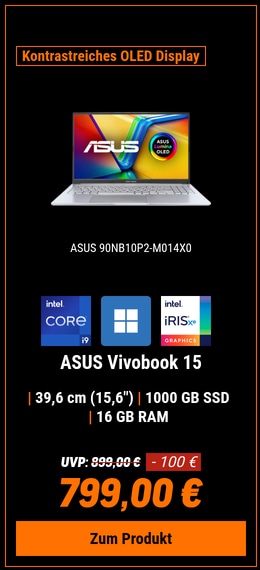 ASUS Vivobook 15 X1505VA-MA884W - 15,6" 2,8k OLED 120Hz, Intel Core i9-13900H, 16GB RAM, 1000GB SSD, Windows 11