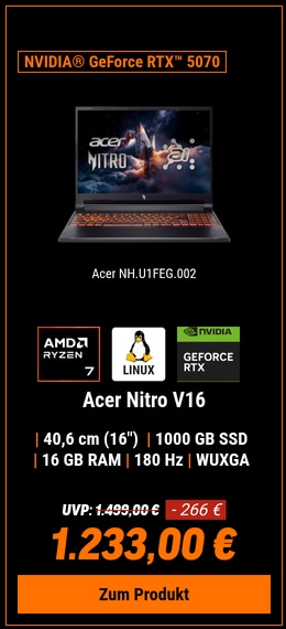 Acer Nitro V16 (ANV16-42-R7AC) Gaming 16" WUXGA, 180Hz, Ryzen R7-260 (16 TOPS), 16GB RAM, 1TB SSD, GeForce RTX5070, Linux (eShell)