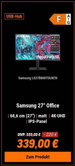 Samsung ViewFinity S8 S27B800TGU Office Monitor - 4K, IPS, LAN