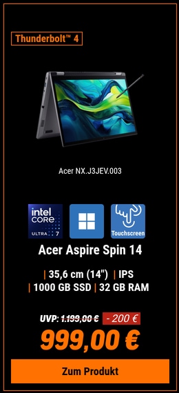 Acer Aspire Spin 14 (ASP14-52MTN-79EW) 14,0" WUXGA, IPS, Intel Ultra 7-155 (11 TOPS), 32GB RAM, 1TB SSD, Windows 11