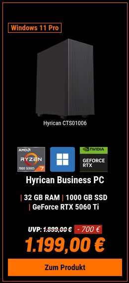 Hyrican Business Desktop PC CTS01006 AMD Ryzen 7 5700X, 32GB RAM, 1TB M.2 SSD, Nvidia Geforce RTX 5060 Ti, WiFi, Windows 11 Pro