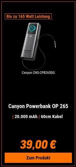Canyon OnPower 265 Powerbank 20000mAh, 165W, Aluminium Dark grey