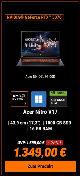 Acer Nitro V17 (ANV17-41-R6AD) Gaming 17,3" Full-HD, 144Hz, Ryzen R7-260 (16 TOPS), 16GB RAM, 1TB SSD, GeForce RTX5070, Windows 11