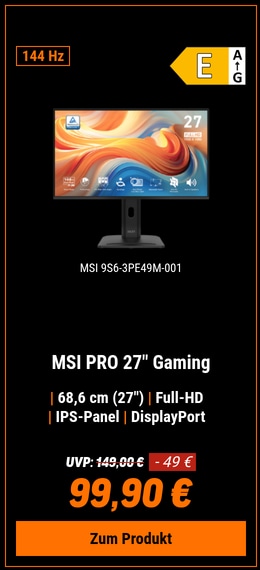 MSI PRO MP275PG E14 Office Monitor - IPS Panel, 144Hz Höhenverstellbar (130mm)