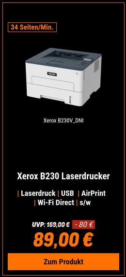 Xerox B230 Laserdrucker S/W Xerox B230/DNI, A4, Laser, Monodruck, 2400 x 2400 DPI, 34 Seiten pro Minute, Duplex, WLAN