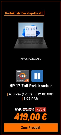 HP 17-cp2139ng 17,3" FHD IPS, Ryzen 3 7320U, 8GB RAM, 512GB SSD, Windows 11