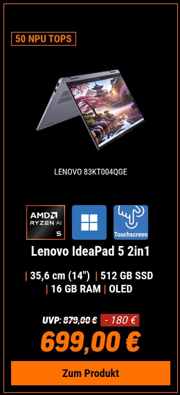 Lenovo IdeaPad 5 2-in-1 83KT004QGE - 14" WUXGA, AMD Ryzen™ AI 5 340, 16GB RAM, 512GB SSD, Windows 11 Home