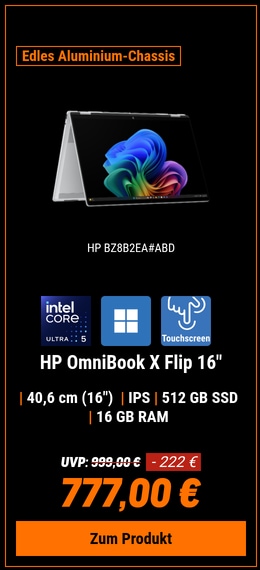 HP OmniBook X Flip 16-as0156ng 16,0" WUXGA Touch, Intel Core Ultra 5 226V (8C), 16GB RAM, 512GB SSD, Windows 11