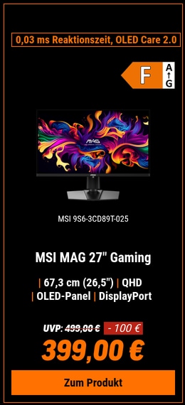MSI MAG 271QP QD-OLED X24  Gaming Monitor- QD-OLED Panel 240Hz, 0,03ms GtG