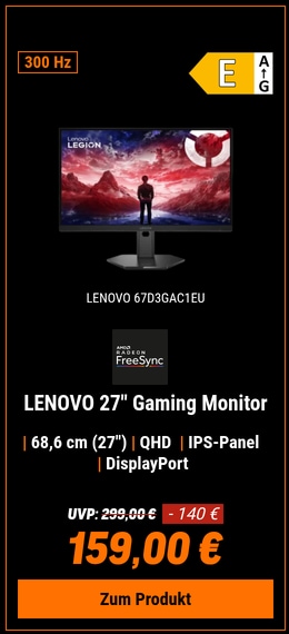 Lenovo Legion 27Q-11 Gaming Monitor - IPS QHD, 300Hz, 0,5ms NVIDIA® G-SYNC® Kompatibel, AMD FreeSync™ Premium