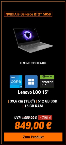 Lenovo LOQ 83SC0061GE - 15.6" FHD , 144Hz, Intel Core i5 13450HX, 16GB RAM, 512GB SSD, NVIDIA® GeForce RTX™ 5050, Windows 11