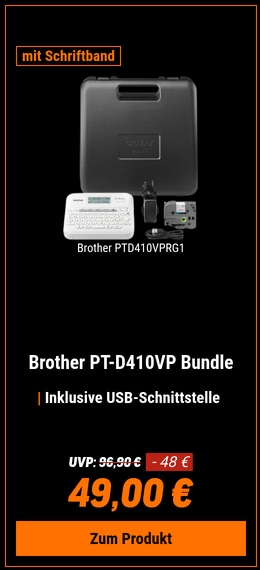 Brother PT-D410VP Bundle mit Transportkoffer und 1x TZe Band 3,5 - 18mm, P-touch, kabelgebunden, USB-Schnittstelle