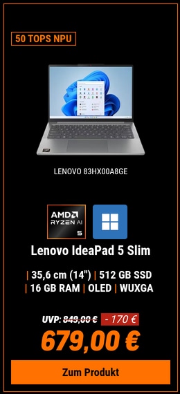 Lenovo IdeaPad 5 Slim 83HX00A8GE - 14" WUXGA OLED, AMD Ryzen™ AI 5 330, 16GB RAM, 512GB SSD, Windows 11 Home