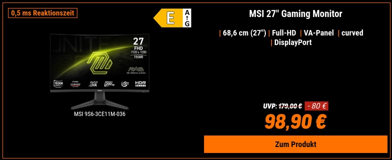 MSI MAG 276CFDE E20 Gaming Monitor - 200Hz, 0,5m GtG Rapid Curved VA-Panel