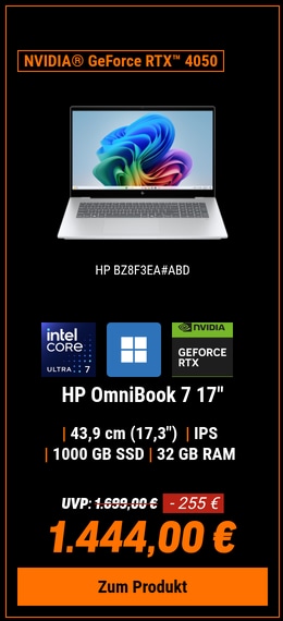 HP OmniBook 7 17-dc0177ng 17,3" FHD IPS Touch, Intel Core Ultra 7 258V, 32GB RAM, 1TB SSD, RTX 4050, Windows 11 Pro