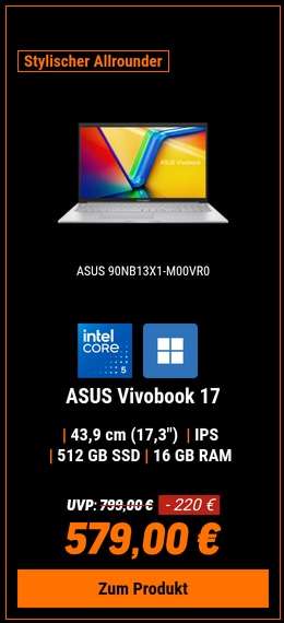 ASUS Vivobook 17 X1704VA-AU885W - 17,3" FHD IPS, Intel Core 5-120U, 16GB RAM, 512GB SSD, Windows 11