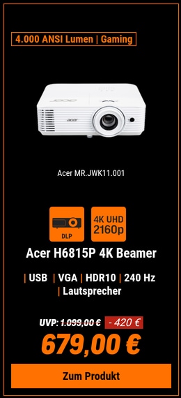 Acer H6815P 4K-Beamer - 240Hz, 4.000 ANSI Lumen, Lautsprecher