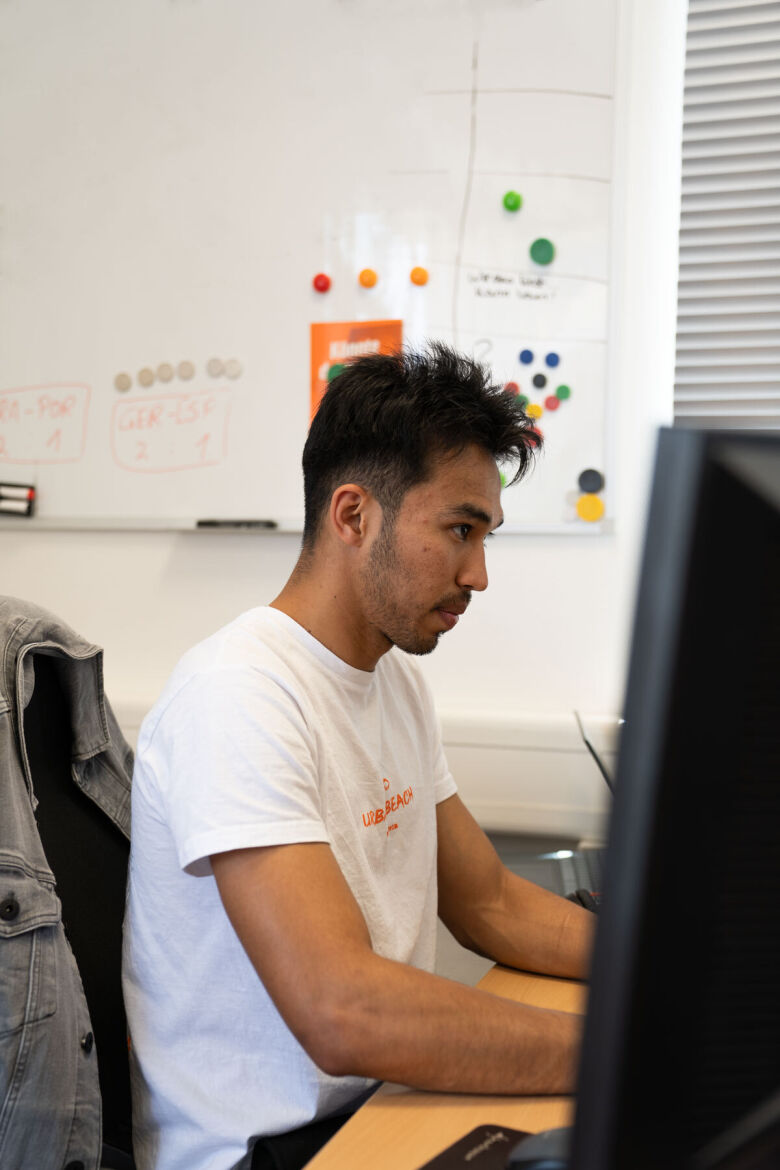 Young man working on pc
